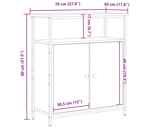 Aparador Negro de Roble 70x30x80 cm de Madera Ingenierizada