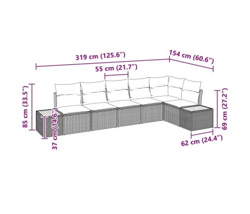 Set de Sofá de Jardín de 6 Piezas con Cojines Gris Poliratán Acacia