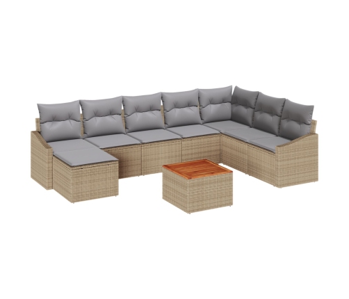 Juego de Sofás de Jardín de 9 Piezas con Cojines Beige de Rattan Acacia