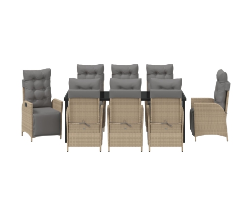 Conjunto de Comedor de Jardín de 9 Piezas Beige Rattan Poliéster