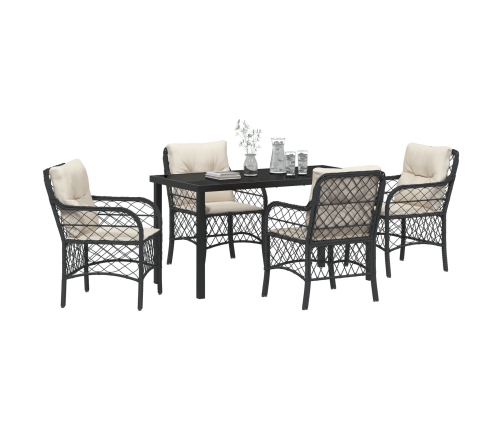 Set de Comedor de Jardín  de 5 Piezas con Cojines Negros de Poliratán