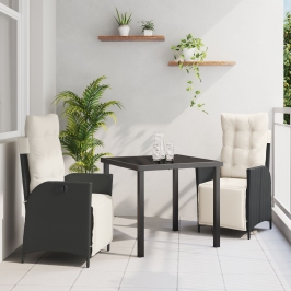 Set de Comedor de Jardín  de 3 Piezas Negro Ratán Poliéster