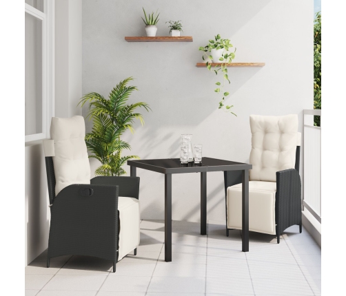 Set de Comedor de Jardín  de 3 Piezas Negro Ratán Poliéster