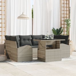 Set de Sofá de Jardín de 7 Piezas con Cojines de Ratán Sintético Gris Claro