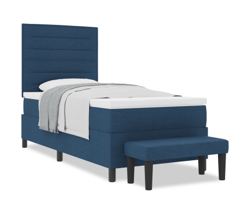 Cama con Base con Colchón & Banco Azul Marino 100x200 cm Tela