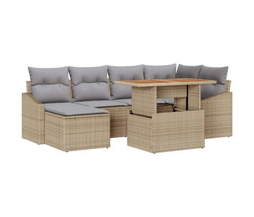 Conjunto de Comedor para Jardín de 7 Piezas con Cojines Beige Poliratán Acacia