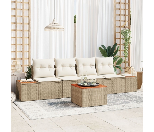Conjunto de Sofás de Jardín  de 5 Piezas con Cojines Beige de Ratán y Acacia