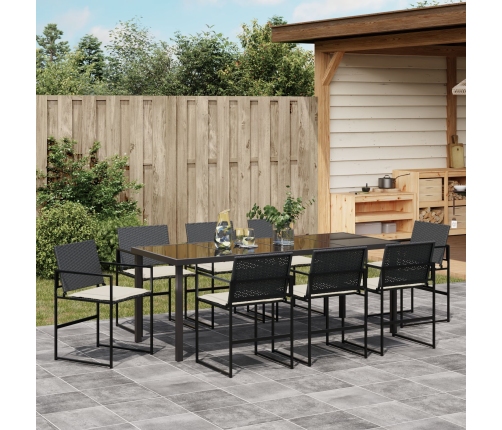 Conjunto de Comedor de Jardín  de 9 Piezas con Cojines Negro Poliratán