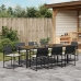 Conjunto de Comedor de Jardín  de 9 Piezas con Cojines Negro Poliratán