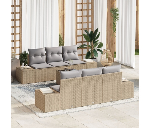 Set de sofá de jardín de 7 piezas con cojines Beige Ratán de poliéster