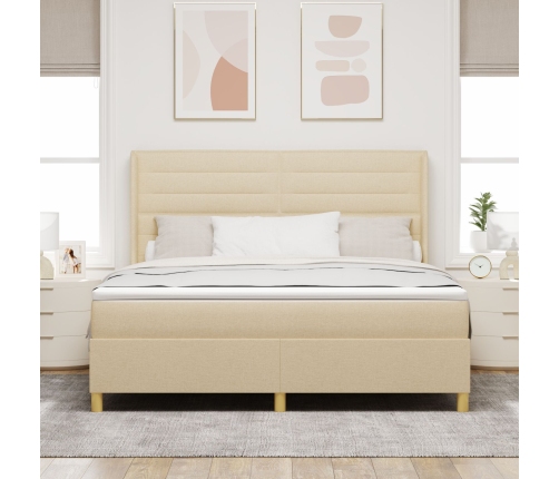 Cama Box Spring Crema con Colchón, 180x200 cm de Tela