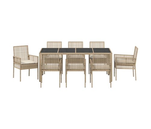 Conjunto de Comedor de Jardín de 9 Piezas con Cojines Beige de Poliratán