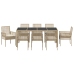 Conjunto de Comedor de Jardín de 9 Piezas con Cojines Beige de Poliratán