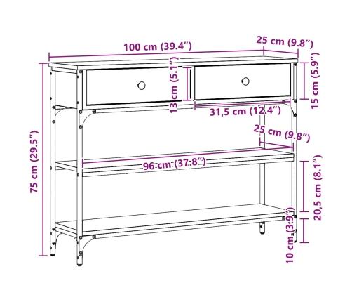Mesa Consola  Madera Vieja 100x25x75 cm Madera Engineered y Acero