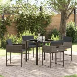 Juego de comedor de jardín de 5 piezas con cojines gris ratán PE