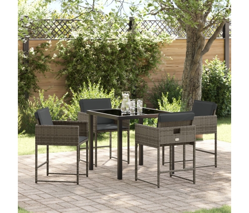 Juego de comedor de jardín de 5 piezas con cojines gris ratán PE