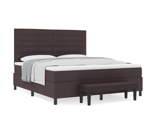Cama con somier y colchón marrón oscuro 180x200 cm tela