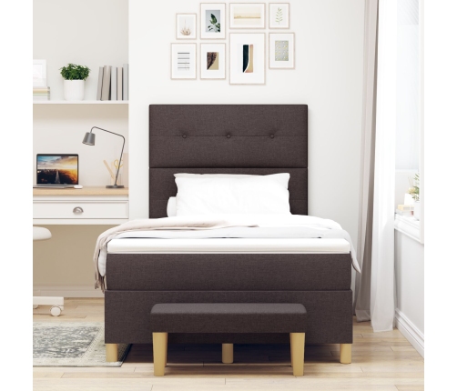 Cama Box Spring  con colchón y banco marrón oscuro 120x200 cm de tela
