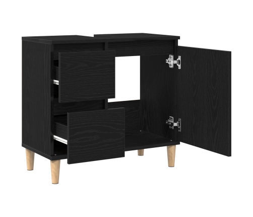 Gabinete de fregadero Madera de roble negra 65x33x60 cm Madera elaborada