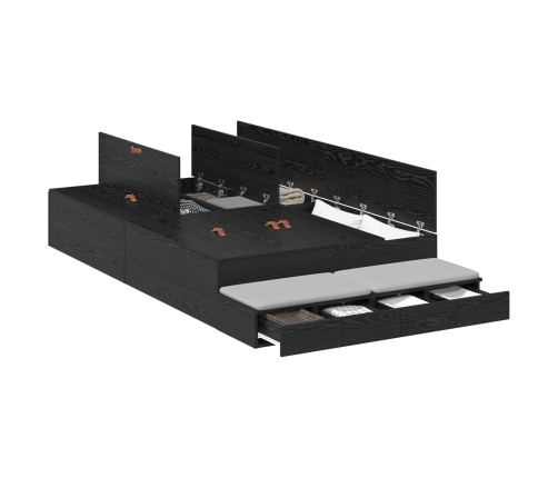 Estructura de Cama de Almacenamiento  Roble negro Madera Sólida