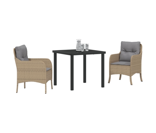 Conjunto de comedor de jardín  de 3 piezas con cojines Beige Poliratán