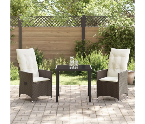 Set de Comedor Jardín de 3 Piezas con Cojines Marrón Poliratán
