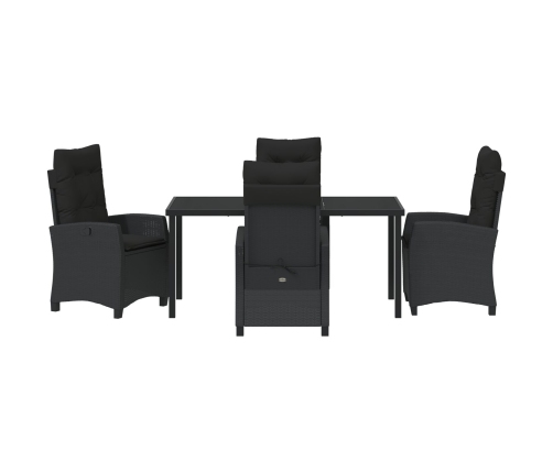 Set de Comedor de Jardín de 5 Piezas con Cojines de Rattán Poliéster Negro