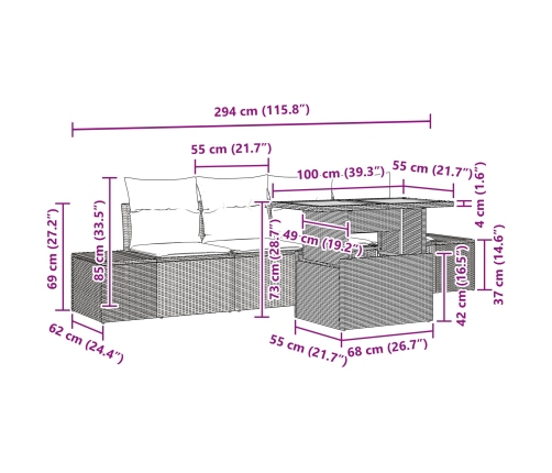 Conjunto de Sofá de Jardín  5 Piezas Beige Ratán Comedor de Jardín
