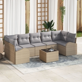 Sofá de jardín de 8 piezas con cojines Beige Poliratán