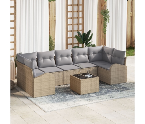 Sofá de jardín de 8 piezas con cojines Beige Poliratán