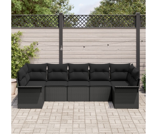 Conjunto de sofá de jardín  de 7 piezas con cojines Negro Rattan