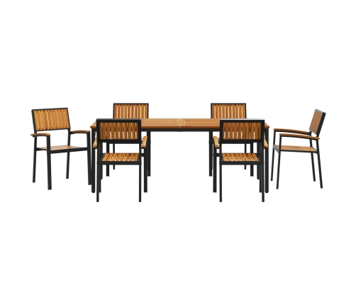 Set de Comedor de Jardín  Set de 7 Negro y Marrón Metal y Madera