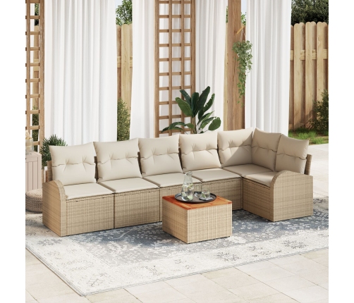 Set de Sofá de Jardín  de 7 Piezas con Cojines Beige Ratán Poli Acacia