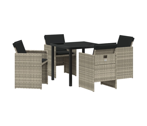 Conjunto de Comedor Jardinero de 5 Piezas con Cojines de Ratan PE Gris Claro
