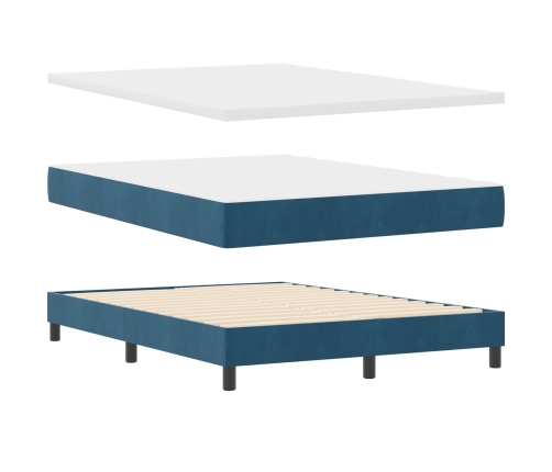 Cama Box Spring  con Colchón Azul Oscuro 160x200 cm de Terciopelo
