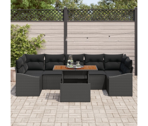 Juego de Sofás de Jardín Juego de 8 Negro Ratán, Madera