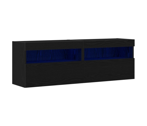 Gabinetes de pared para TV  con luces LED 2 pcs Roble Negro 60x30x40 cm