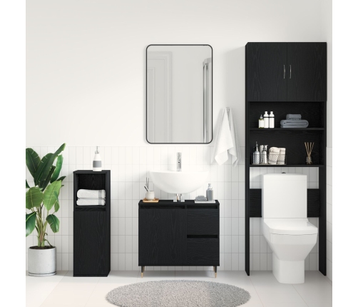 Cabinet de lavabo  Negro Roble 65x33x60 cm Madera elaborada