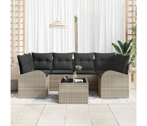 Conjunto de Sofás de Jardín  de 7 Piezas con Cojines Gris Claro de Ratán