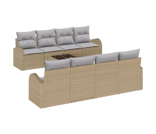 Set de sofá de jardín de 9 piezas con cojines beige ratán poliéster