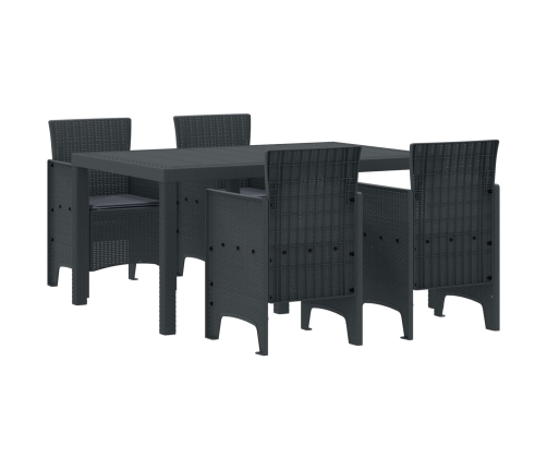 Juego de Comedor de Jardín de 5 Piezas con Cojines Antracita Poliratán