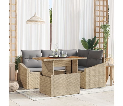 Conjunto de Comedor de Jardín de 5 Piezas con Cojines Beige Polirratán Acacia