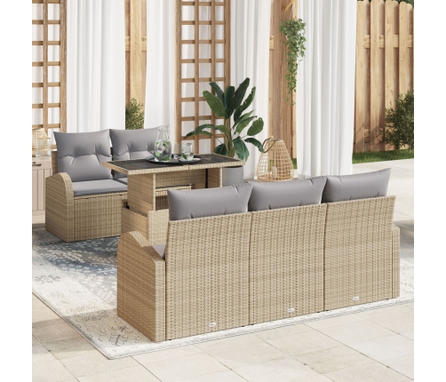 Conjunto de Sofás de Jardín  de 6 piezas con Cojines Beige Ratán Sintético