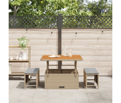 Conjunto de Comedor de Jardín de 3 Piezas con Cojines Beige de Ratán Polímero y Acacia