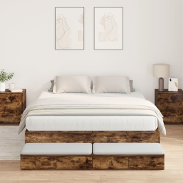 Marco de Cama con Almacenamiento  Marrón Madera elaborada