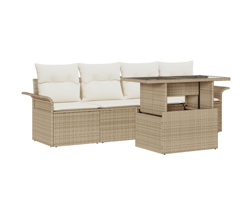 Conjunto de Sofás de Jardín de 5 Piezas con Cojines Beige de Poliratán