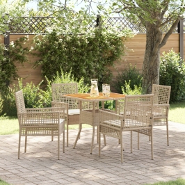 Conjunto de Comedor de Jardín  de 5 Piezas con Cojines Beige Polirratán