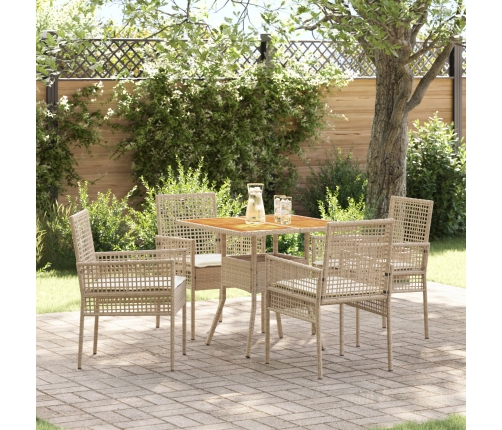 Conjunto de Comedor de Jardín  de 5 Piezas con Cojines Beige Polirratán