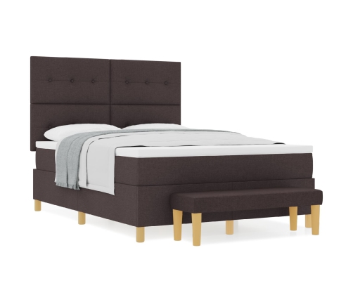 Cama box spring  con colchón y banco marrón oscuro 140x190 cm de tela