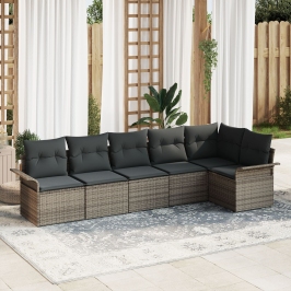 Conjunto de sofá de jardín de 6 piezas con cojines gris poliratán